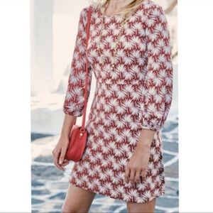 Boden Lucie Sheath Dress Burnt Orange White Balloon Sleeves Soft Strench Dress